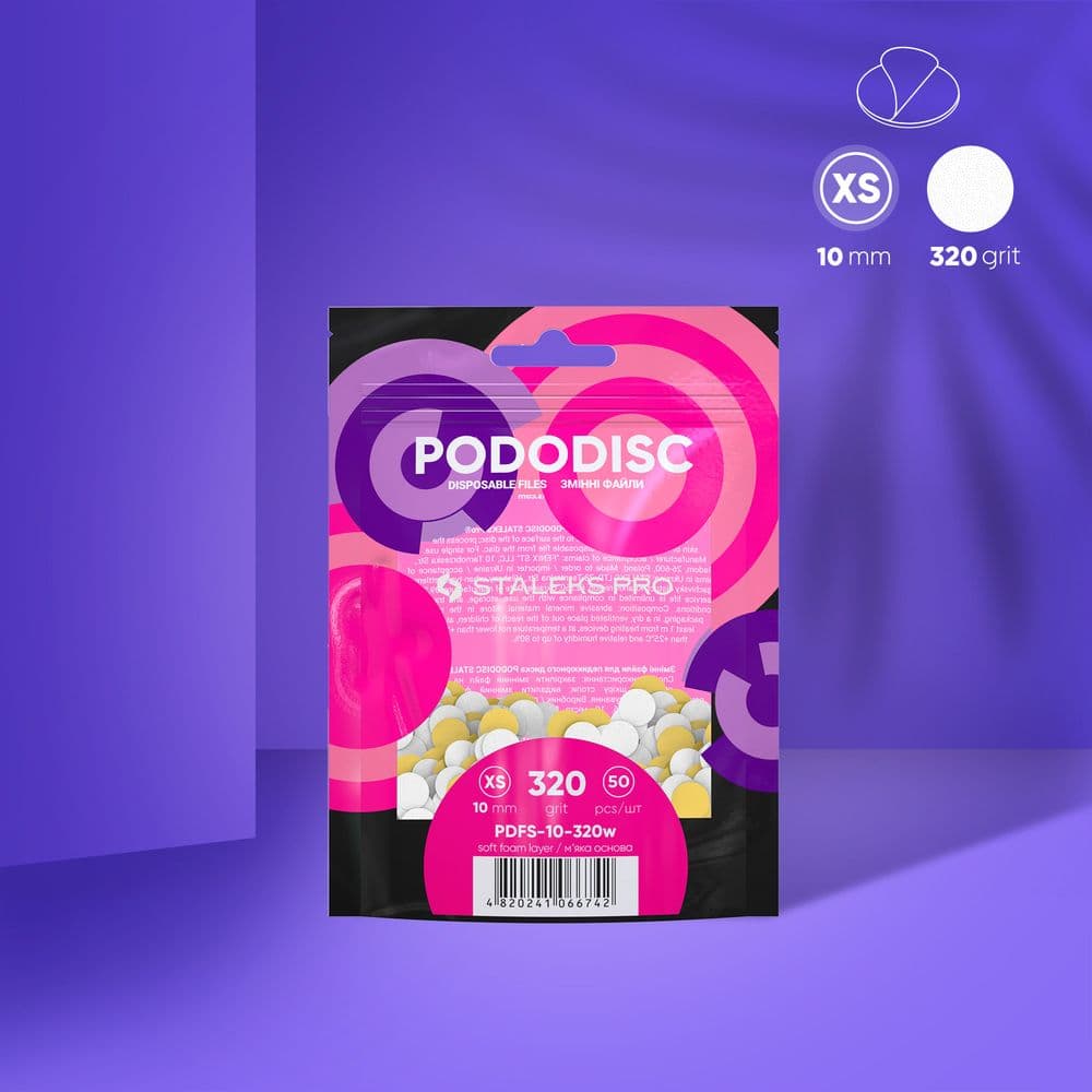 Lime bianche monouso su strato di schiuma morbida per disco pedicure PODODISC XS EXPERT grana 320 (50 pz.)