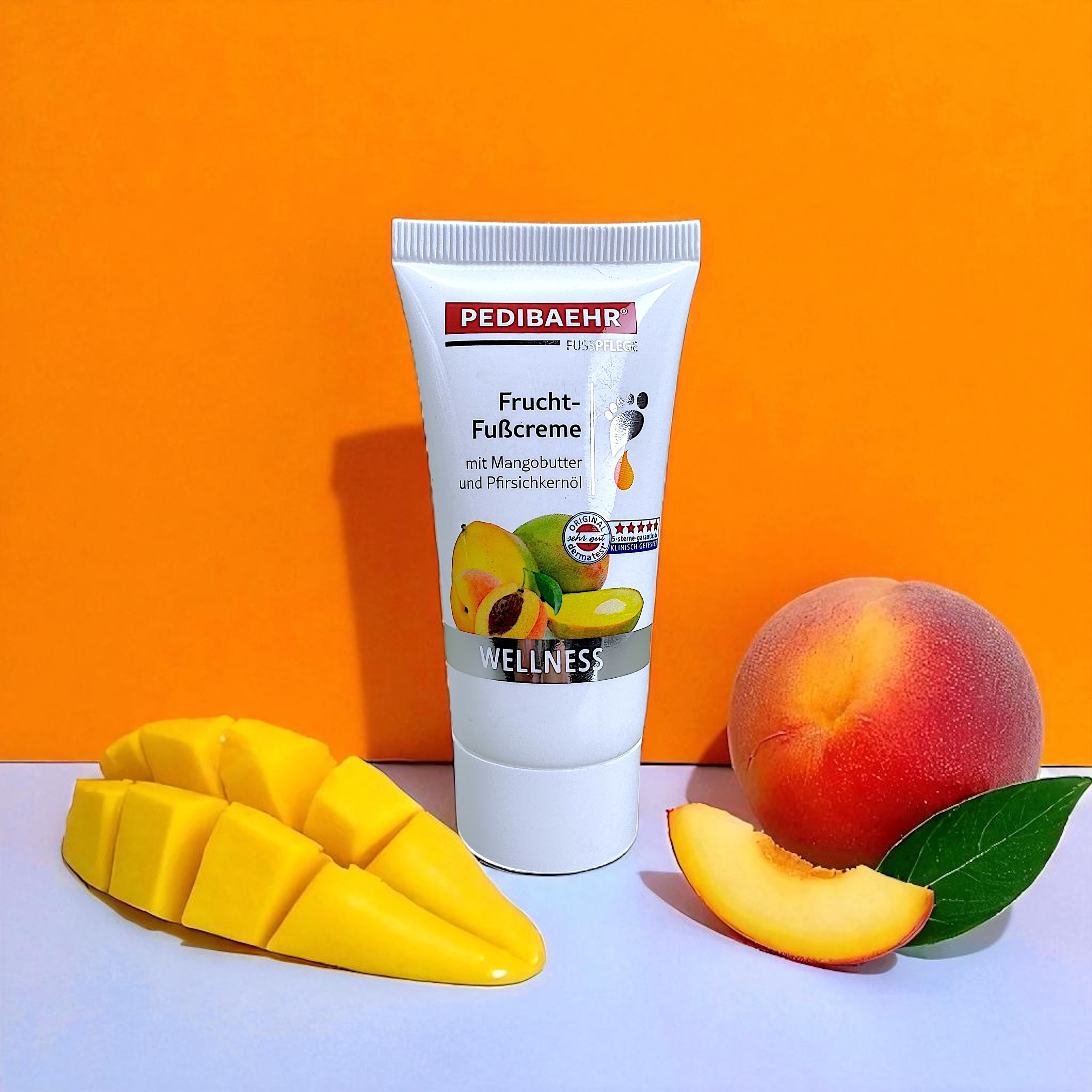 BAEHR Crema piedi fruttata con oli di mango e pesca (Frucht Fußcreme), 30 ml